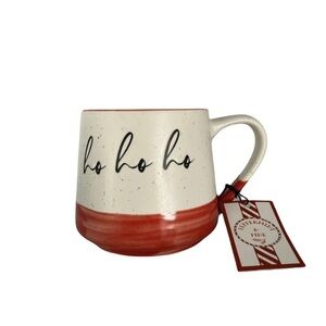 Christmas Ceramic Coffee Mug Ho Ho Ho Red Beige Holiday Dual Sided New